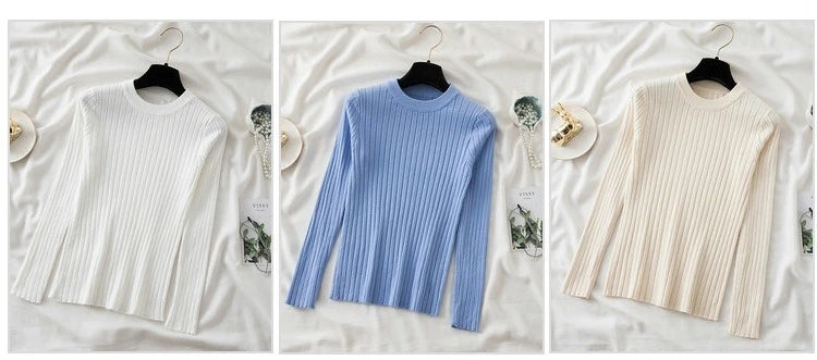Autumn Winter 2025 Tops Pullovers Women Sweaters Knit Soft Jumper Tops O-Neck Ribbed Long Sleeve Korean Slim-fit Female Sweater