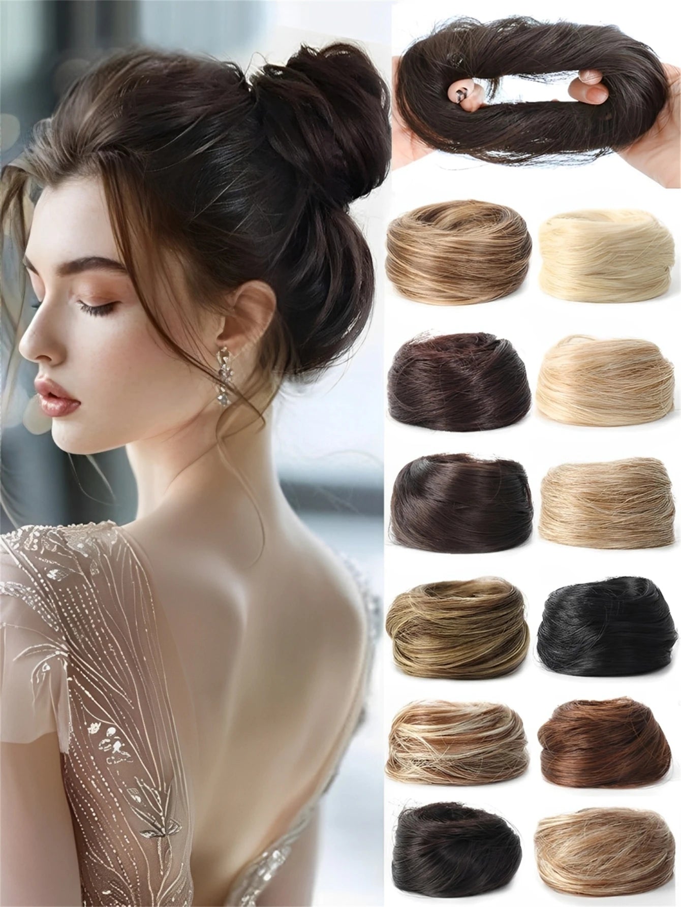 YELOWTIM Synthetic Chignon Elastic Rubber Band Fake Hair Bun Clip in on Hair Tail Extension Updo Hair Piece Ponytail For Women