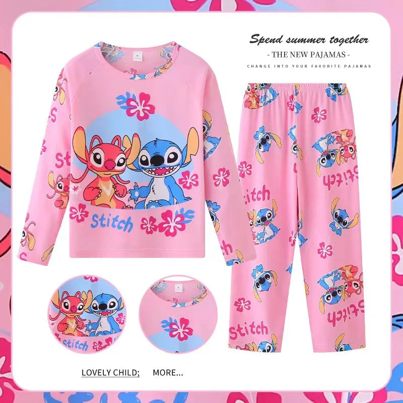 Disney Stitch Children Pajama Sets Suitable Comfortable Soft Print Kids Night Clothe Set Colorful Causal Homewear Autumn Winter