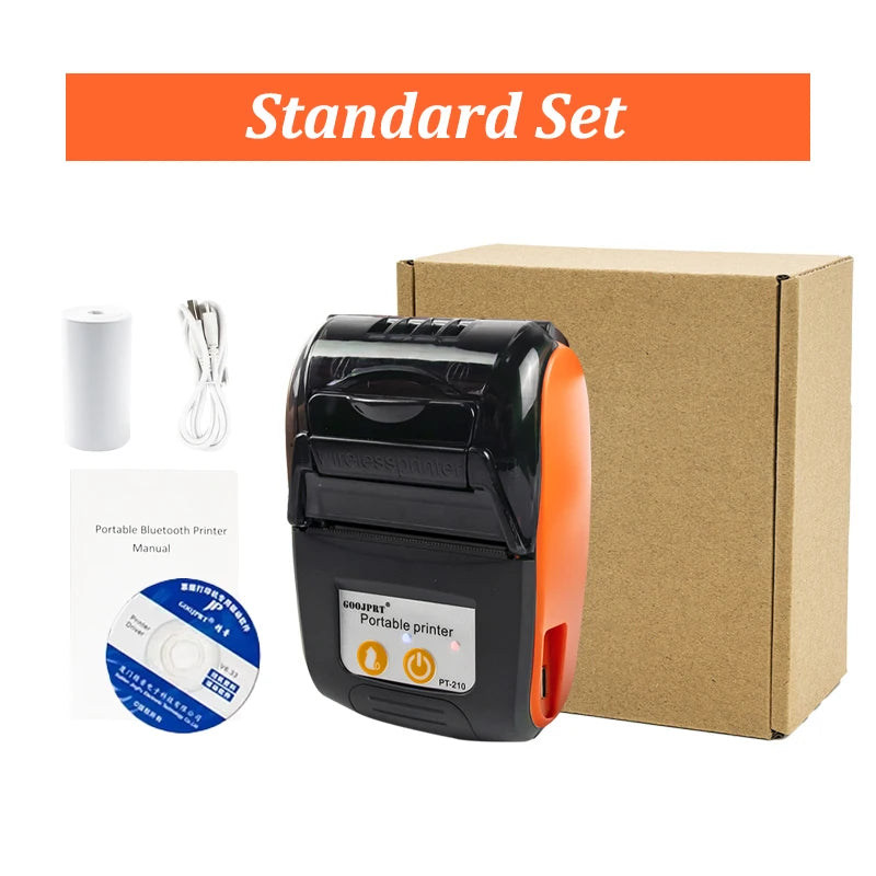 PT210 Mini Receipt Printer 58mm Portable Thermal Ticket Printer Android IOS Windows Wireless Bluetooth List Bill Maker With Plug