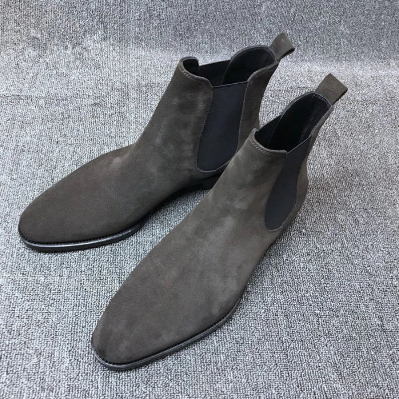 Autumn Winter Men Boot ANKLE Desert Boot New Deer Skin Chelsea Men's Boots Elastic Mid Tube Anti Velvet Shoes Men Shoes Grey