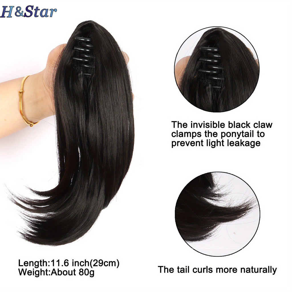 Synthetic 12Inch Short Ponytail Extension Long Ponytail Clip In Claw Hair Extension Natural Looking  Hairpiece For Women