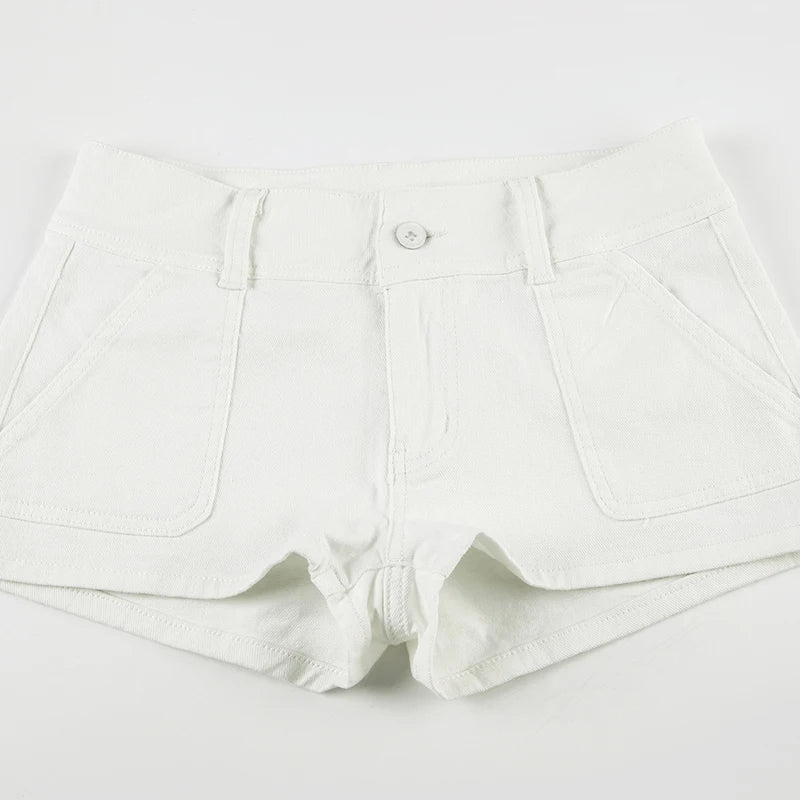 Y2K Women's Knitted White Shorts Pockets Sexy Low Rise Skinny Super Short Pants Streetwear Casual Summer Chic Basic Shorts Chic
