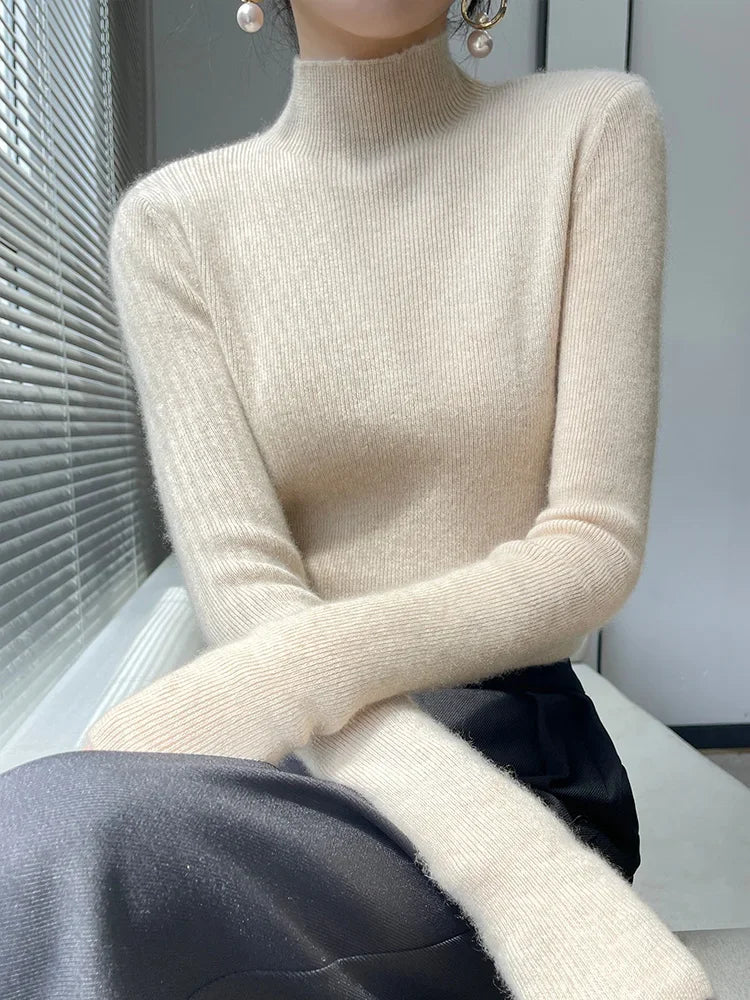 Female Slim Fit Women Sweater 2025 Autumn Winter Turtleneck Thickening Warm Soft Pullovers Ladies Solid Versatile Knitted Tops