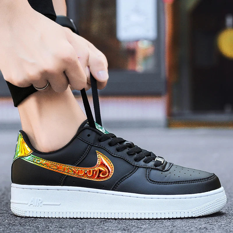 Aj1 Men's Air Force One Men's Shoes Video Game Pixel White Laser Joint Low-Top Sneakers Casual White Shoes