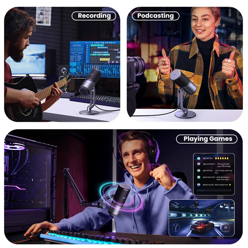 UGREEN USB Microphone with RGB Modes Professional Condenser Mic for PC Mac Gaming Karaoke Recording Streaming Podcasting