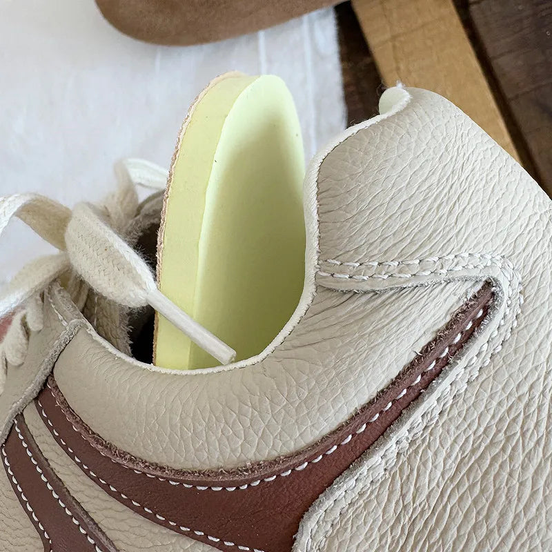 Careaymade-Genuine Leather wider toe women's shoes,soft sole comfortable casual single shoes,lace Barefoot small white shoes