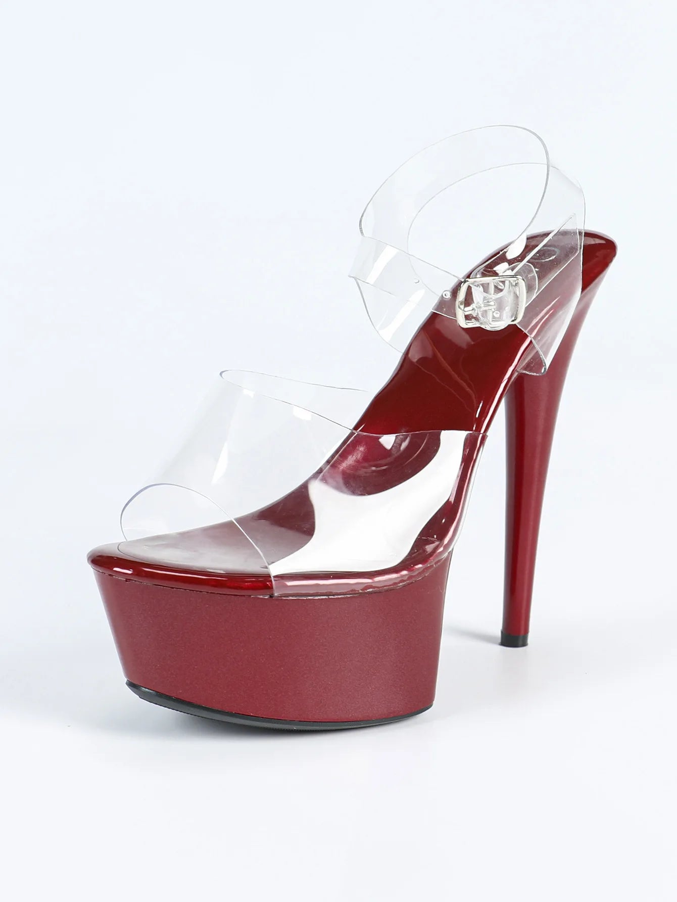 Orange Thick Platform Stiletto Sandals Transparent PVC Women Summer 15CM High Heels Fashion Model Nightclub Dance Shoes Size 43