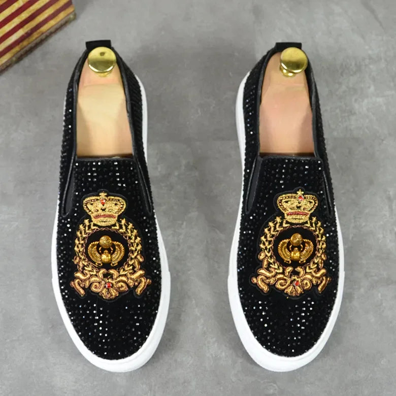 Men Tide Leather Casual Shoes Man Fashion Luxury Embroidery Flat Shoes Leisure Sneakers Loafers Shoes for Men