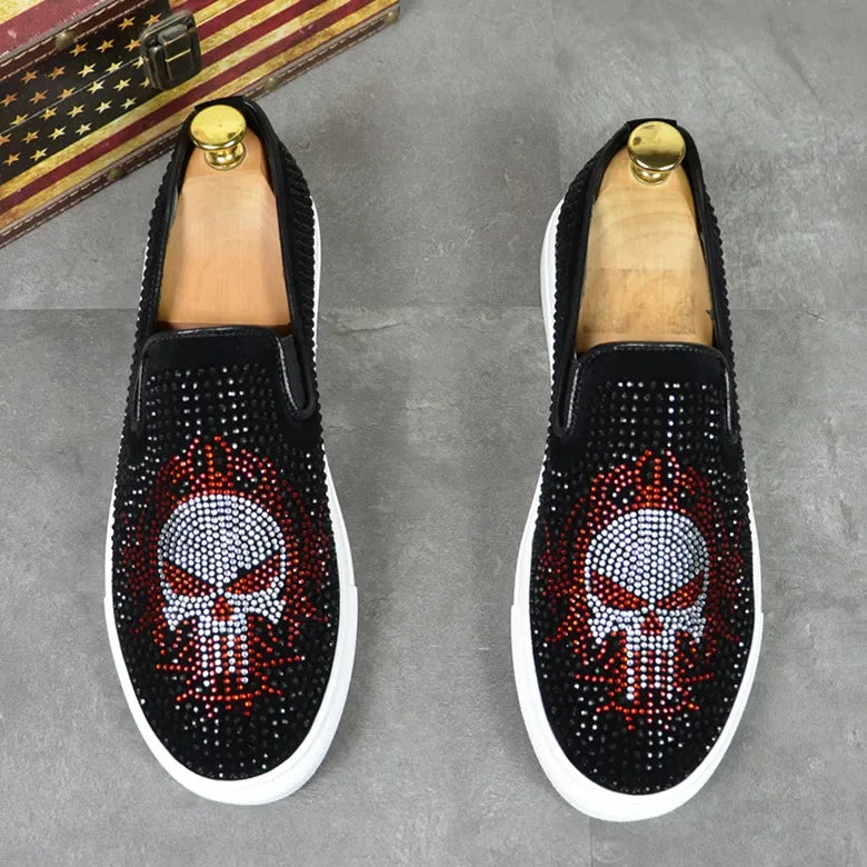 Men Tide Leather Casual Shoes Man Fashion Luxury Embroidery Flat Shoes Leisure Sneakers Loafers Shoes for Men