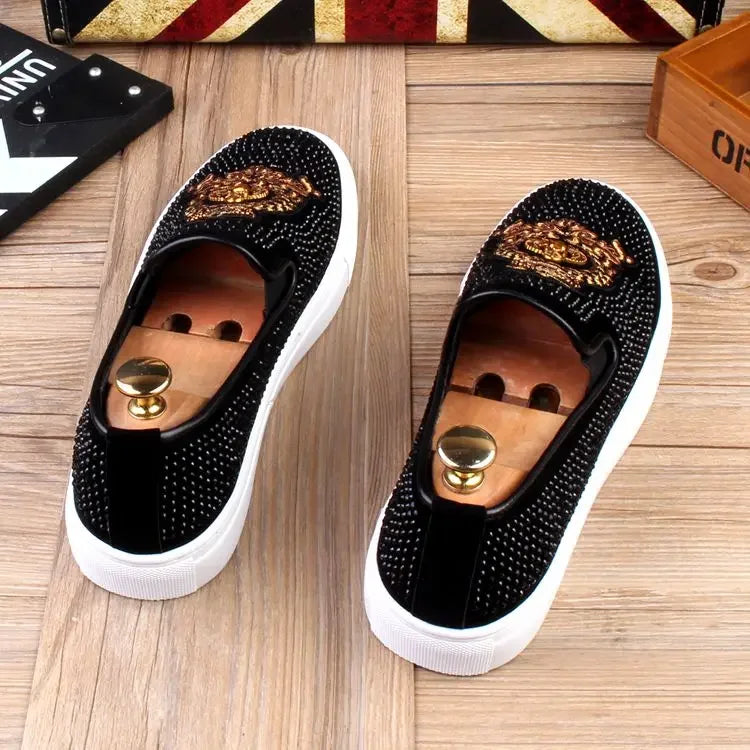 Men Tide Leather Casual Shoes Man Fashion Luxury Embroidery Flat Shoes Leisure Sneakers Loafers Shoes for Men