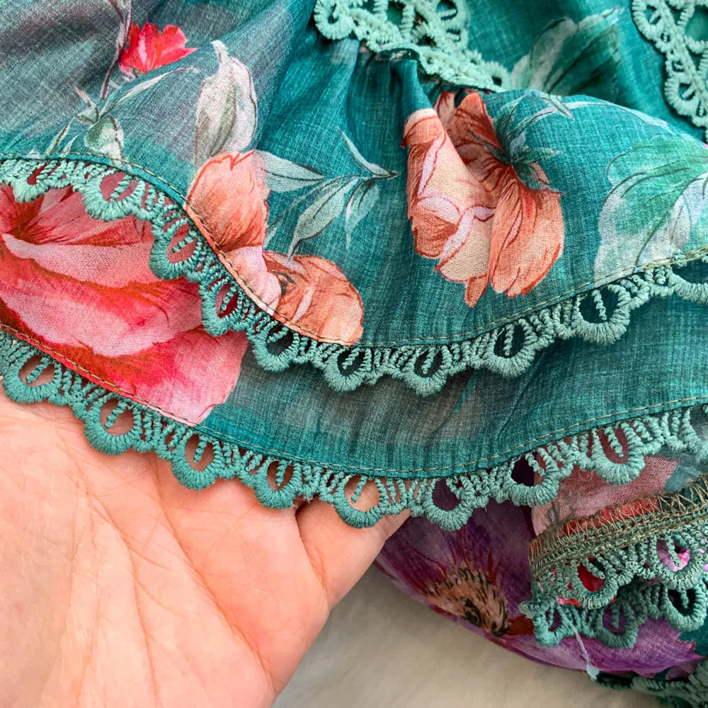 Ele Lace Splice Waist Cinching Long Dr Korean Sle Print Blouse Svel Midi Skirt High Waist A-Line Silhouette