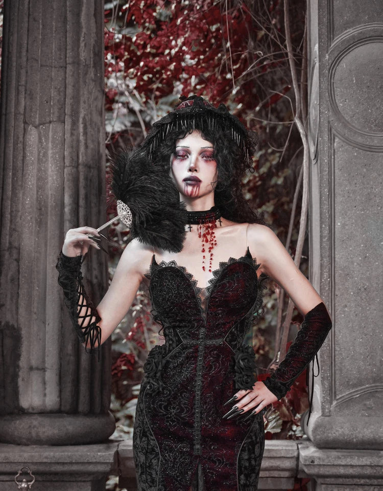 Original Gothic Love Velvet Flash Fishtail Dress 2025 Autumn New Japanese Sexy Girl Slim Elegant Long Halloween Lolita Dresses