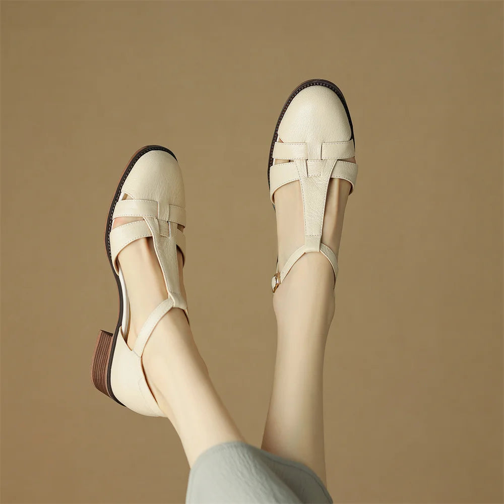 Women's genuine leather narrow band braided t-strap flats sandals round toe casual female summer roman style shoes for women hot