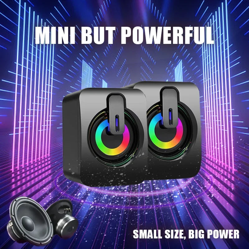 USB Powered Speaker Portable MiniSubwoofer With RGB Lights Volume Control 3.5mm AUX-in HiFi Stereo Sound Desk Audio System