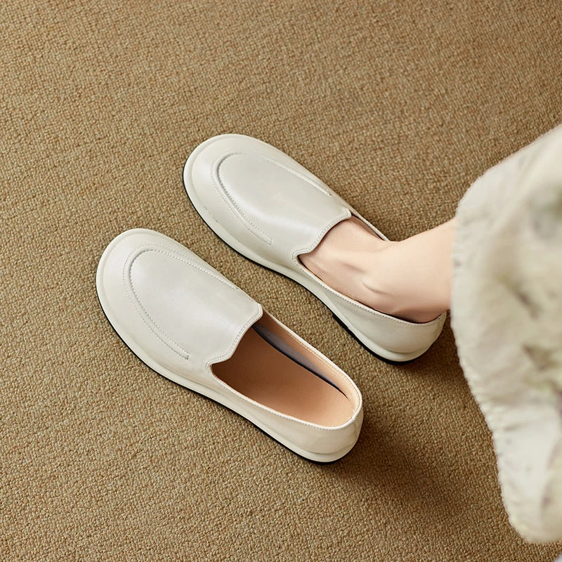 CICIYANG Loafers Women 2025 New Spring Round Toe One Foot Slip-on Shoes Women Genuine Leather Soft Flats Shoes Women