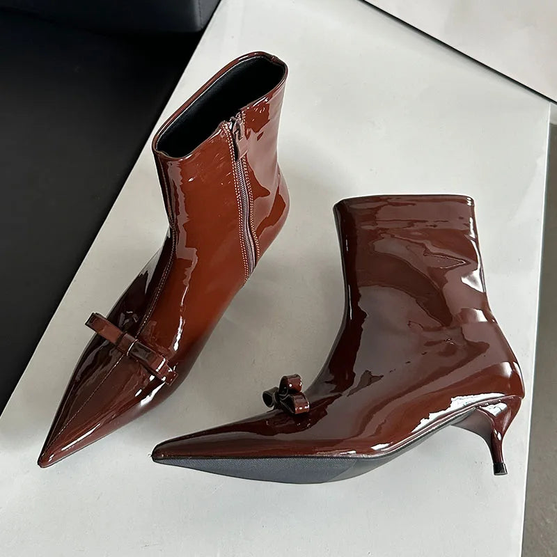 Fashion Butterfly-Knot Women Ankle Boots Female Zippers Shoes Footwear With Low Heel Party Ladies Short Modern Boots Shoes