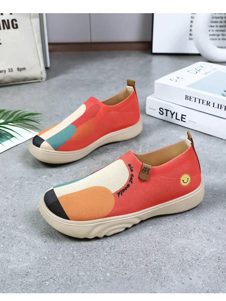 Spring and summer women's breathable knitted sports shoes, casual sponge shoes, lightweight mesh low top shoes  platform boots