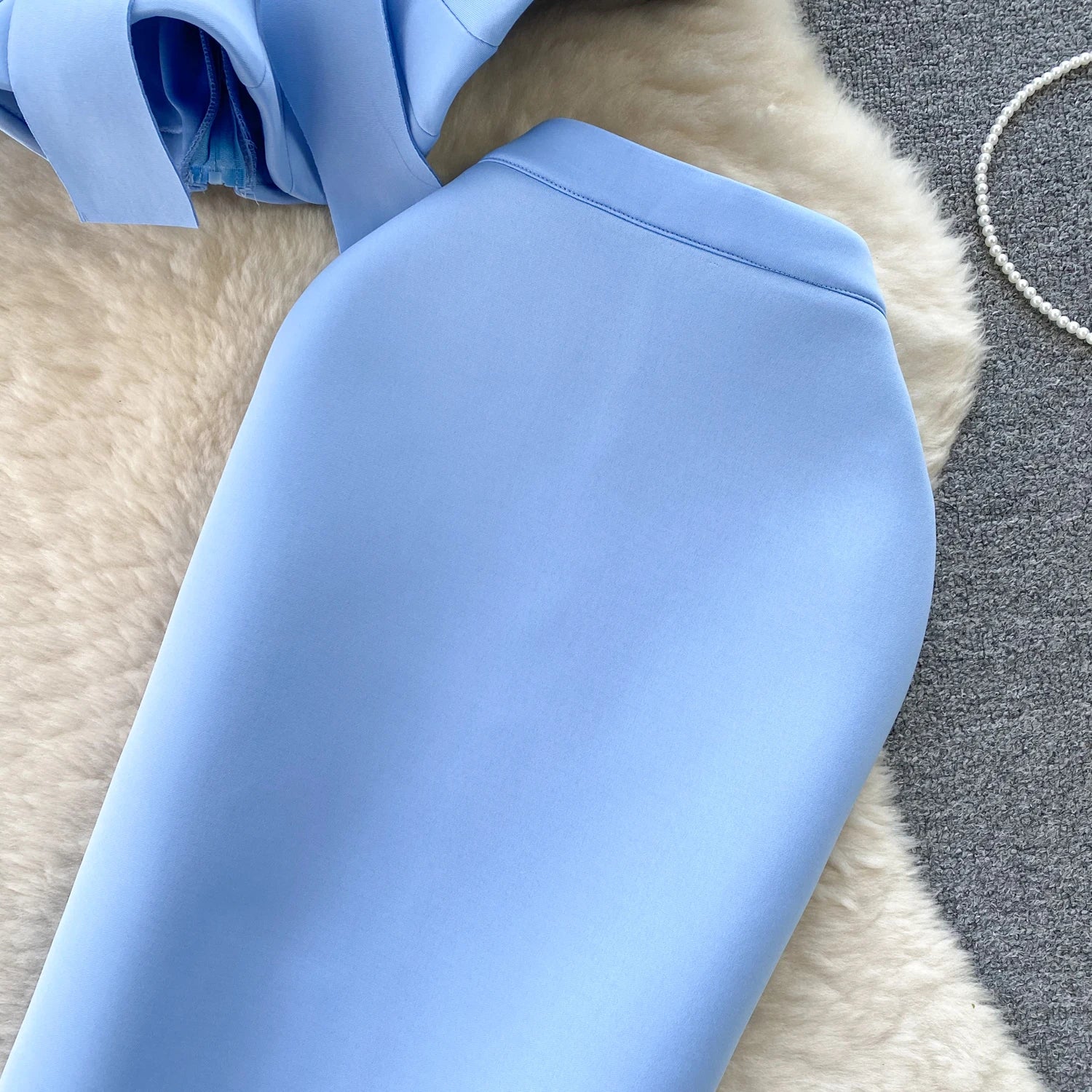 Sexy One-oulder Banded Waist Gown Set with Pleated Skirt Two-Piece Ensemble Courtly Sle Versatile Top f-length A-Line ...