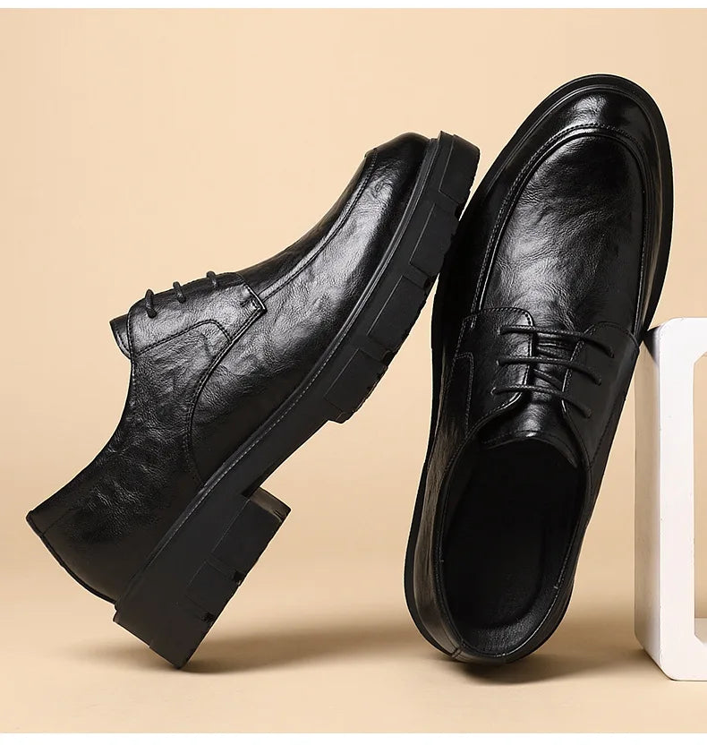 5 8 10 Cm Heel Leather Men's Dress Shoes Fashion Casual New Designer Cowhide Lace-up Platform Wedding Shoes for Man