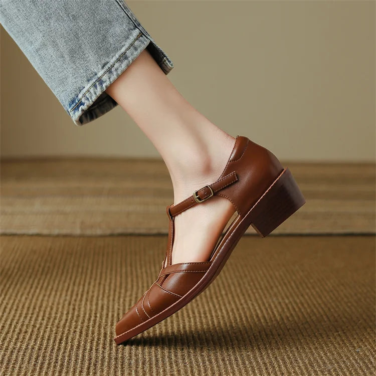 2024 Summer Women Shoes Pointed Toe Chunky Heel Shoes for Women Med-Heel Women Sandals Giadiator