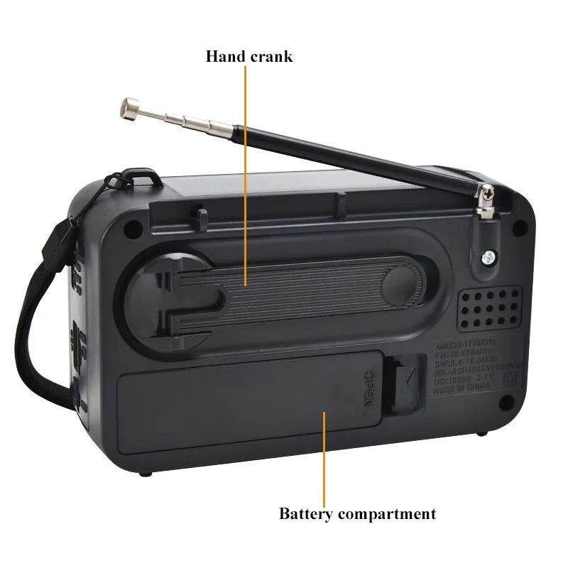 Portable Solar Charing Radio Mini FM AM SW Hand Crank Radios Receiver LED Flashlight Bluetooth Speaker Support TF Card U Disk