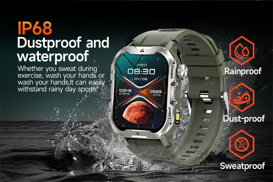 2024 New For Xiaomi Military Smart Watch Men Outdoor Sports Flashlight Fitness Watches Health Monitor 1.96" BT Call Smartwatch