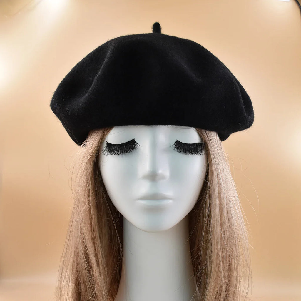 New Women black pink Berets Hat Fashion Solid Color Wool Knitted With Ladies Beanie Beret Hat Warm Autumn and winter Cap