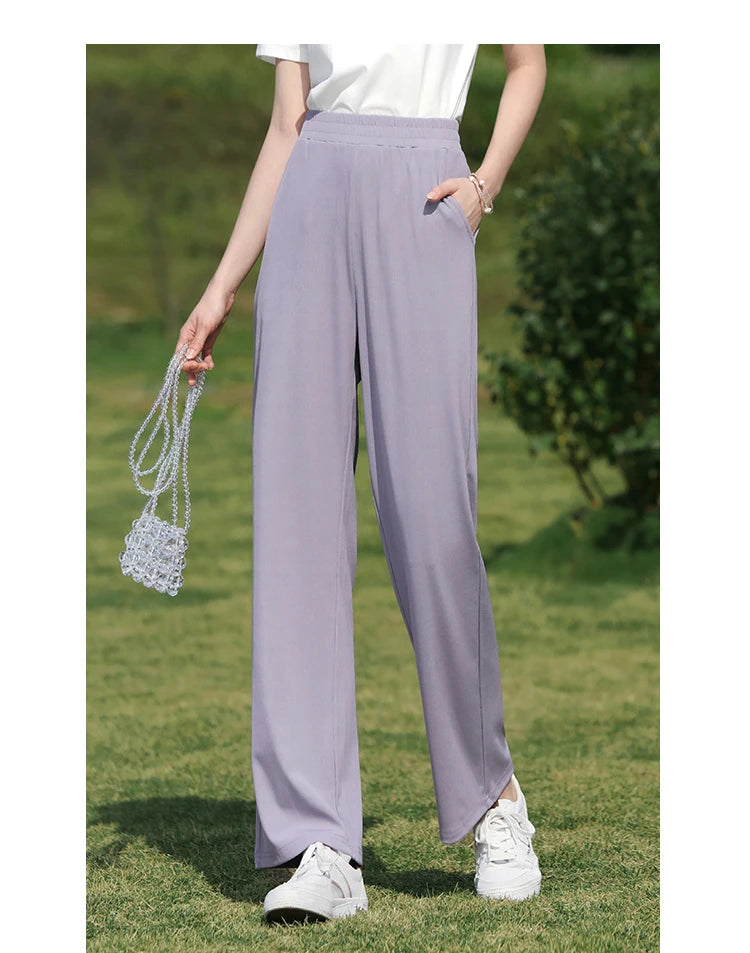 I BELIEVE YOU Wide Leg Pants Women 2024 Spring Summer New High Drape Pants Elastic High Waist Knitted Casual Trousers 2241045612