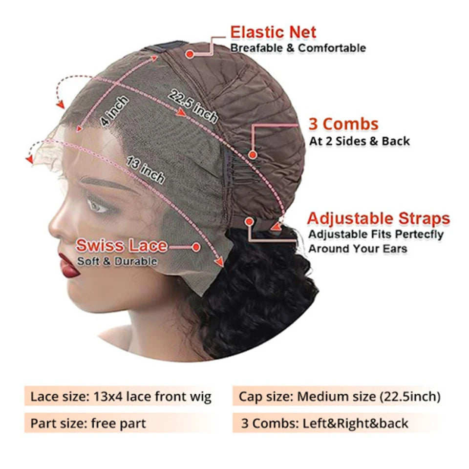 Pixie Cut Short Curly Bob Deep Water Wave Wigs 100% Human Hair 13x4 Transparent Lace Frontal Wig Lace Front Wigs Top Quality