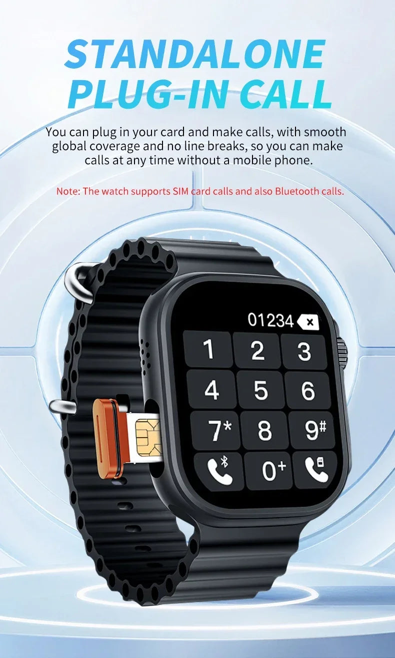 2025 BW9 Smartwatch SIM Card Bluetooth Calling 2.01-inch Screen Telescopic Camera Full Network Coverage Step Counting Recording