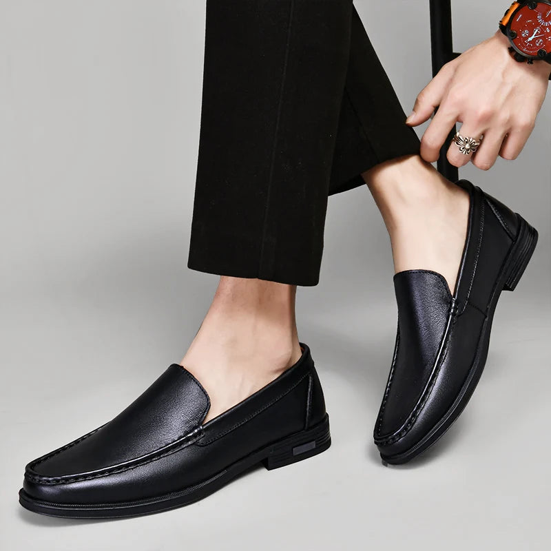 Business Dress Shoes Genuine Leather Mens Loafers Slip on Casual Shoes Moccasins Breathable Flats Lightweight Walking Footwear