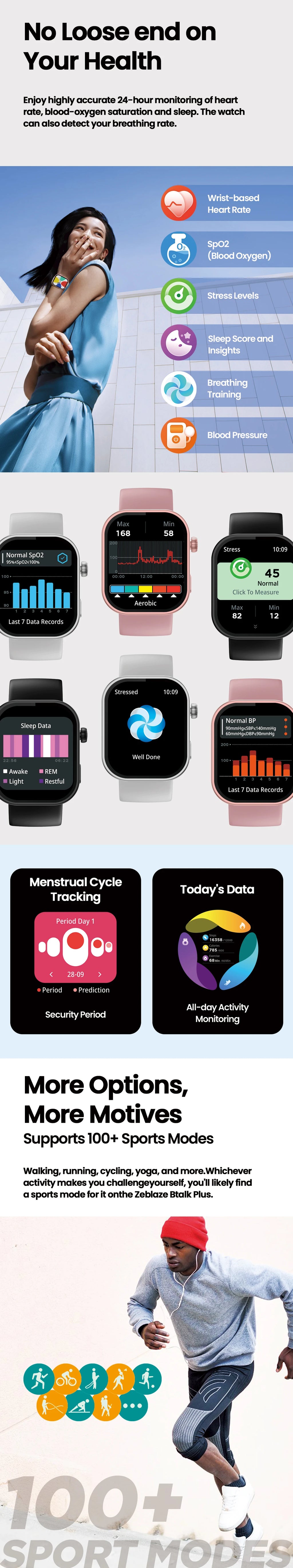 Zeblaze Btalk Plus Voice Calling Smartwatch 2.03'' HD Color Display Heart Rate/SpO2 Fitness Tracking Smart Watch for Men Women