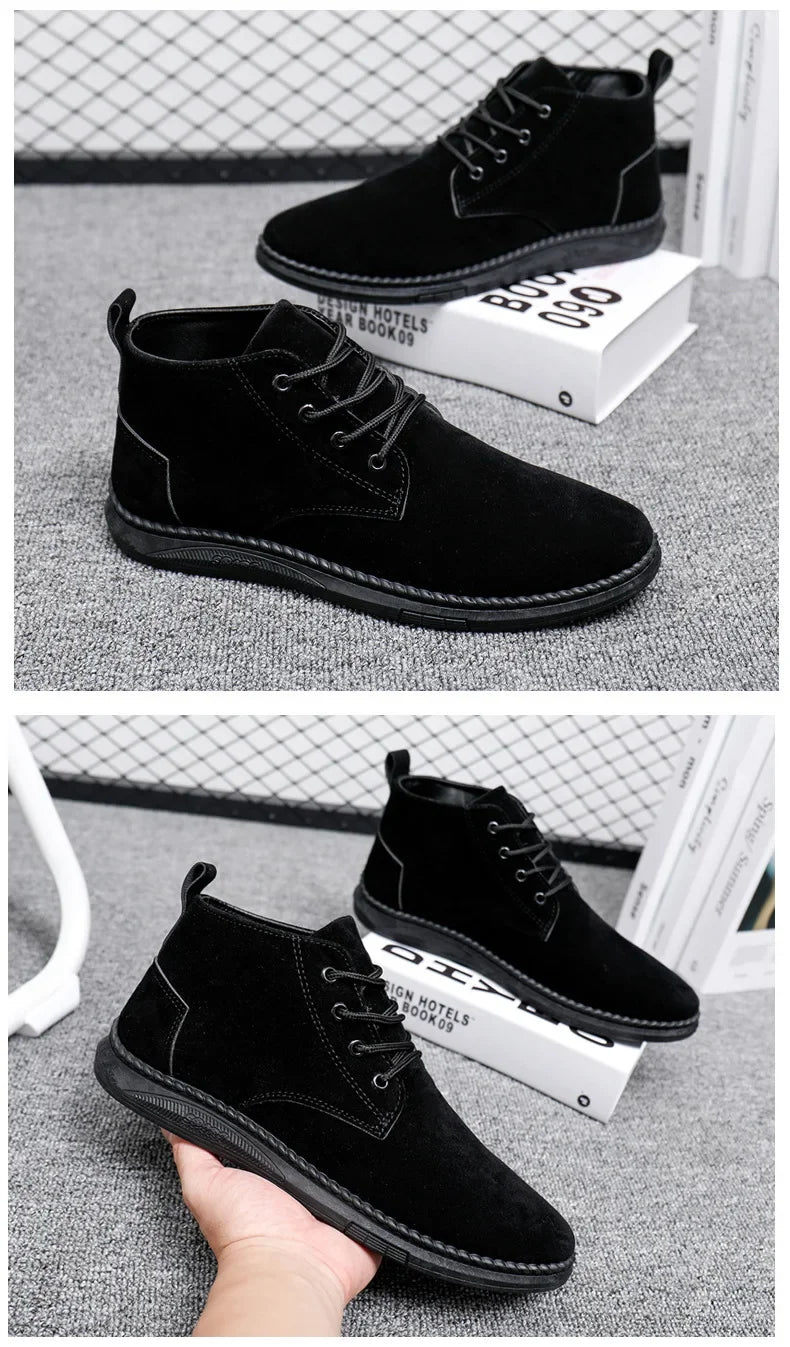 2025 New Men Shoes Luxury Suede Men Chelsea Boots Fashion Comfortable Lace Up Ankle Boots Outdoor Casual High Quality Men Boots