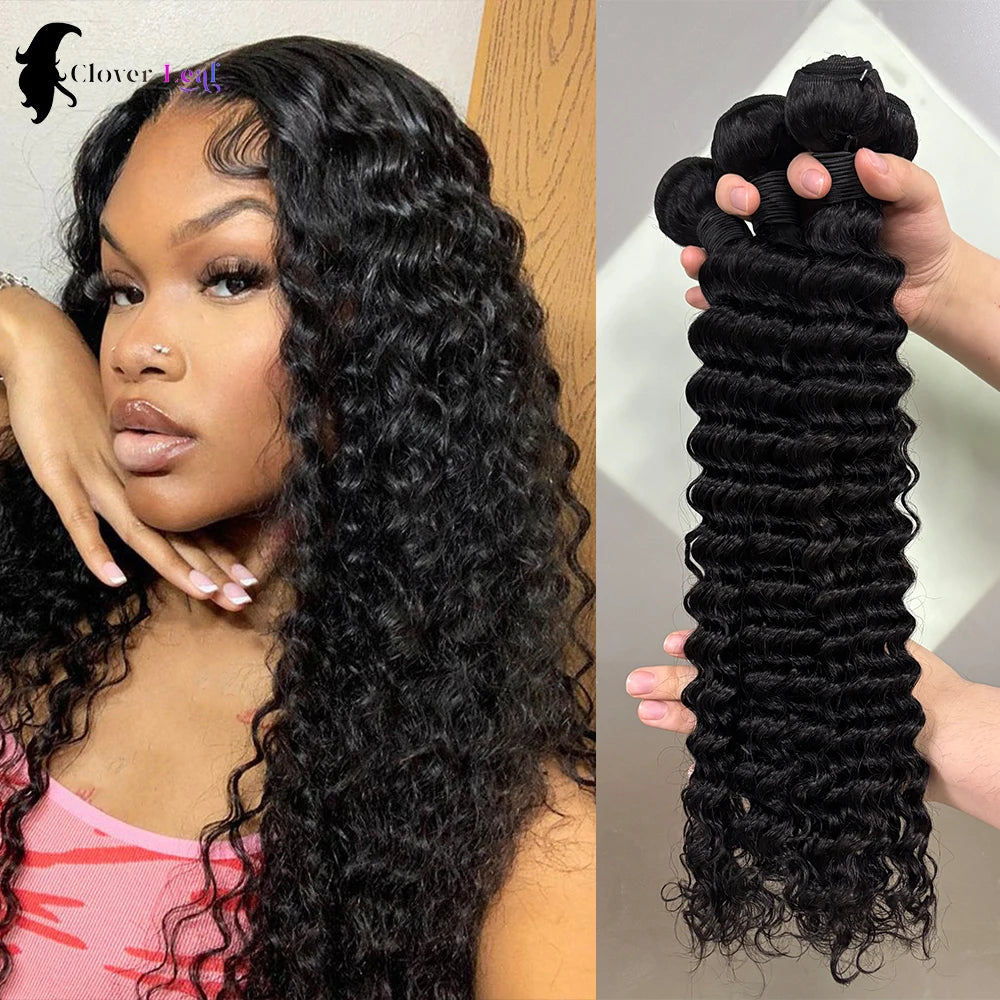Deep Wave Human Hair Bundles Raw Hair Bundles 100% Natural Deep Curly Remy Peruvian Hair Weave Extensions 1/3/4 Bundle for Women
