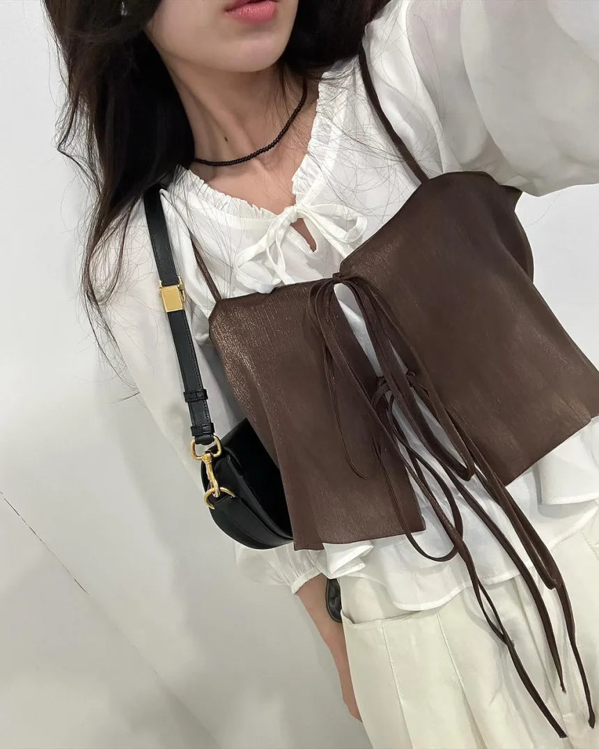 Chic Summer Loose ort Svel Vest Women's Faion Design Collar Tied Casual Versatile Layering Top Chinese Brand