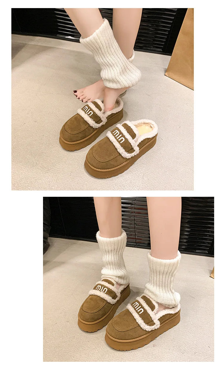 2024 Autumn/winter new m letter Baotou cotton mop with pile pile socks senior sense casual style plus velvet
