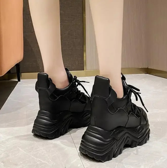 Autumn Orange Platform Sneakers Thick Sole Wedge Heels Women Casual Shoes Lace-up Slip On 2025 Ladies Height Increasing Shoes