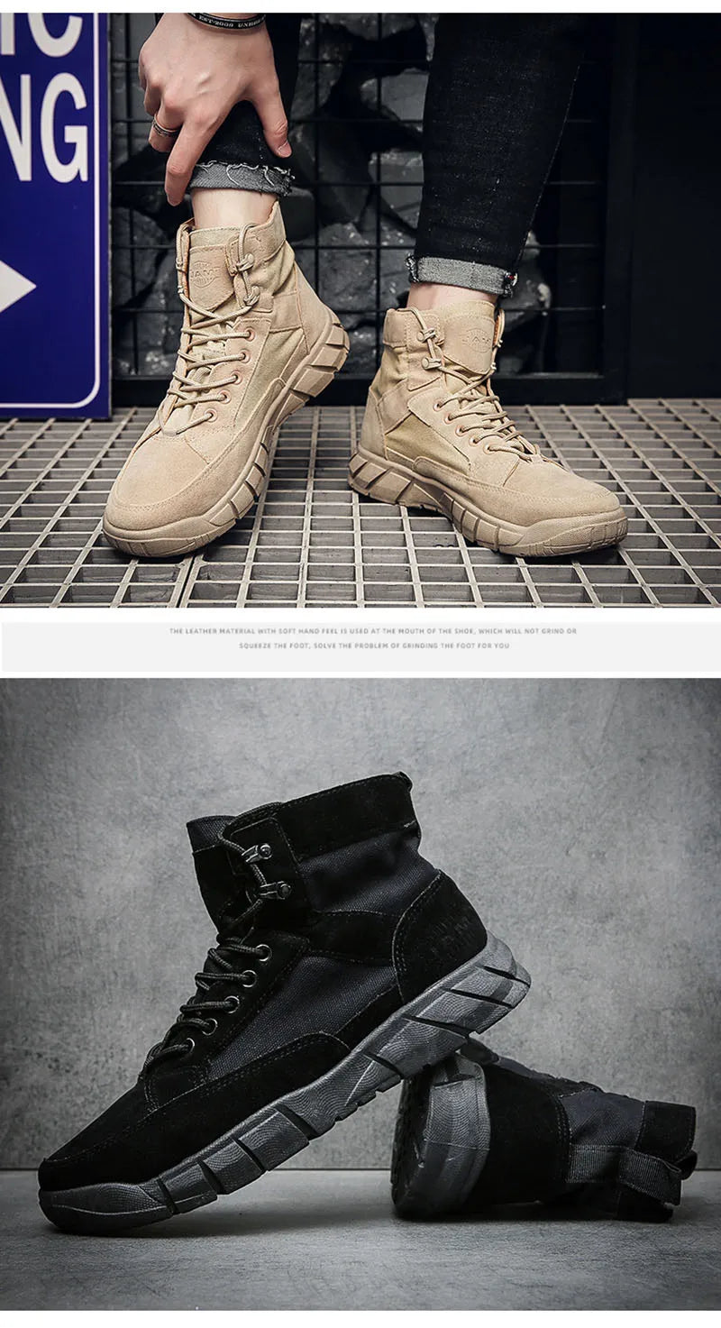 Fashion Boots Men Autumn Early Winter Shoes Flat Thick Sole Mens Ankle Boots Brand Male Footwear Black Beige KA4873