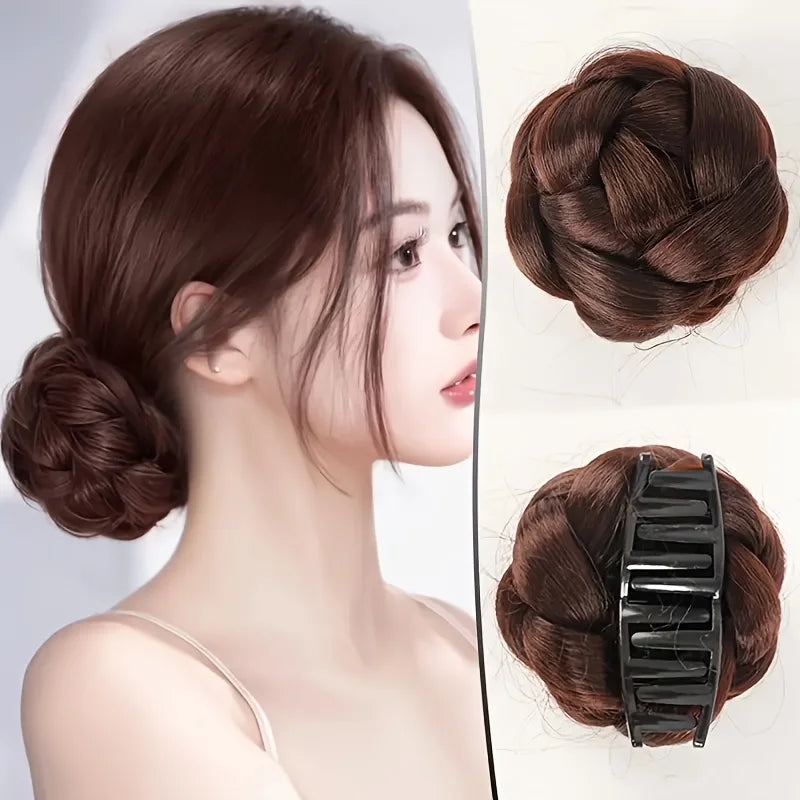 4-inch synthetic grab clip lazy hair braid braided bun wig women's low-tie meatball head heat-resistant bun hair accessories