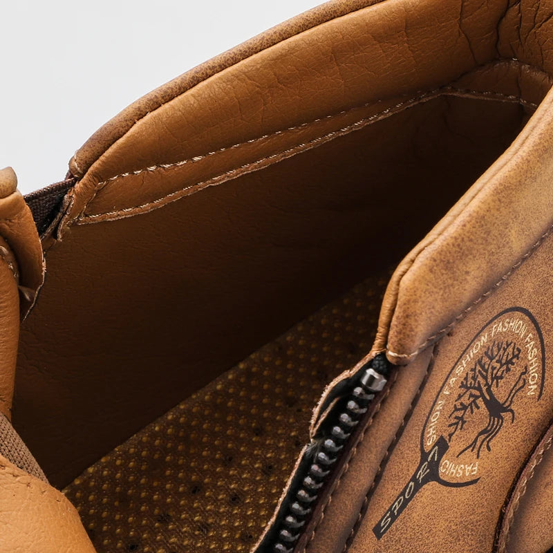 Men Boots Autumn Winter New Handmade High-top Casual Shoes Outdoor Non-slip Hiking Men Shoes Zipper Ankle Boots Plus Size 38-48