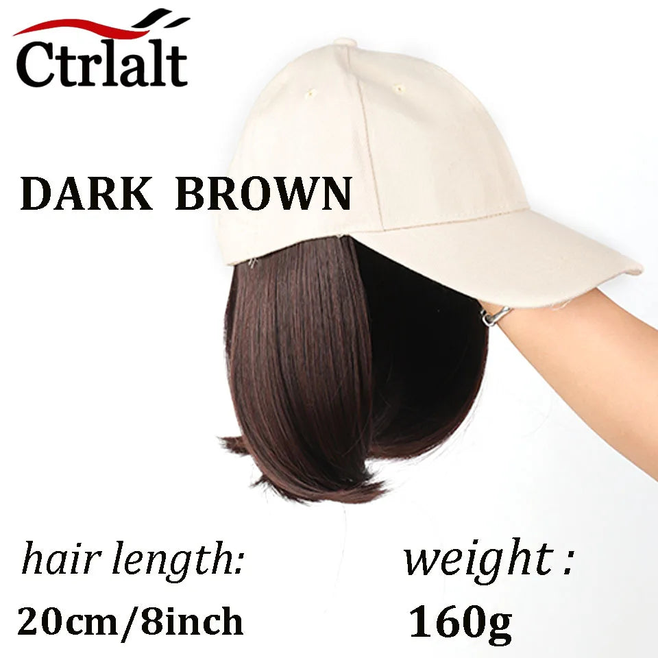 Synthetic Heat-Resisting Fiber Straight Hair Extensions With White Baseball Cap Wig For Girls Casual Daily