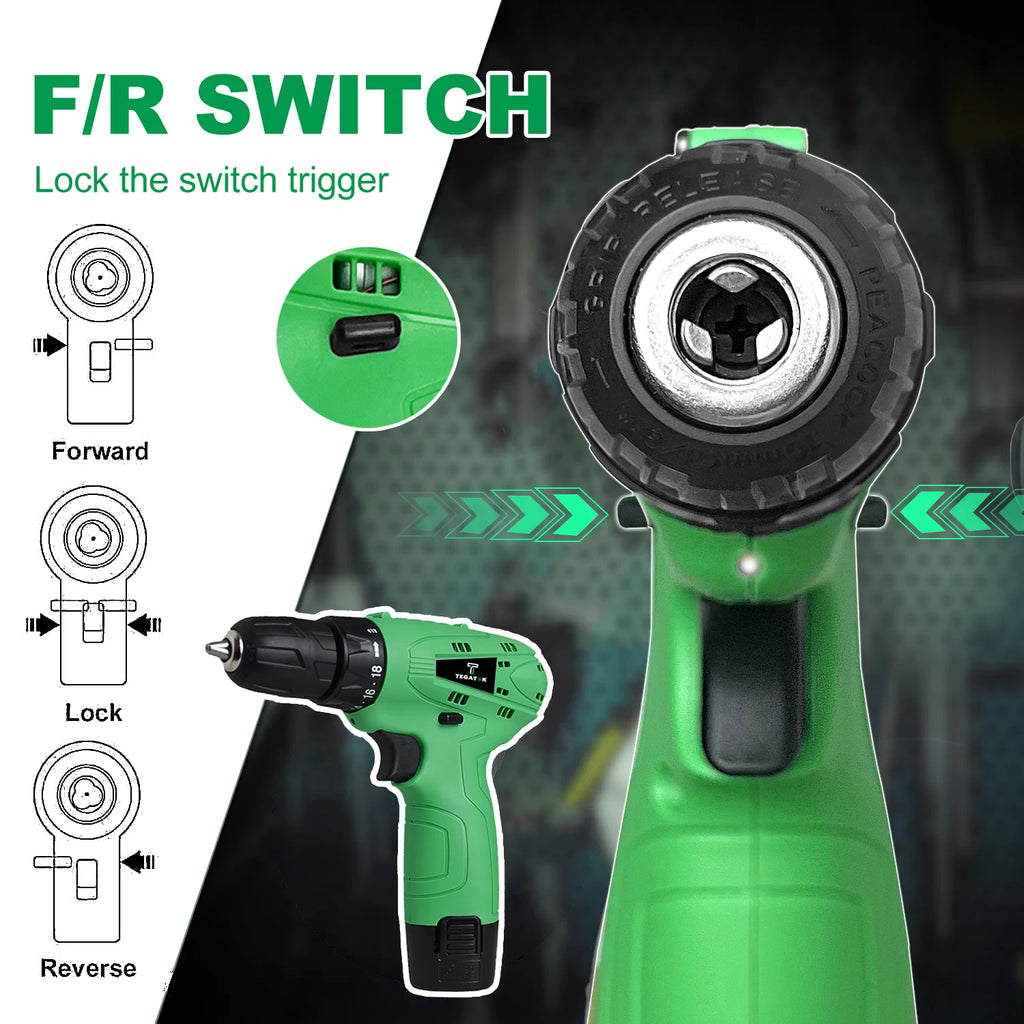 12V Cordless Drill Kit , with Battery and Charger, Variable Speed, 18+1 Torque Drill, 3/8 Inch Keyless Chuck Bit