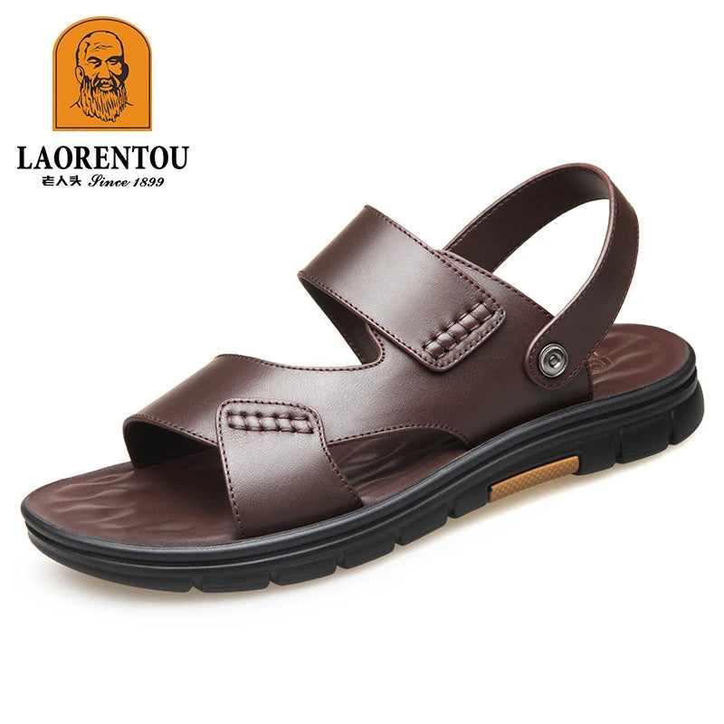 Laorentou Genuine Leather Summer Casual Beach Shoes, Cowhide Soft Soles, Anti Slip, Dual-Purpose Sandals for External Wear2050606