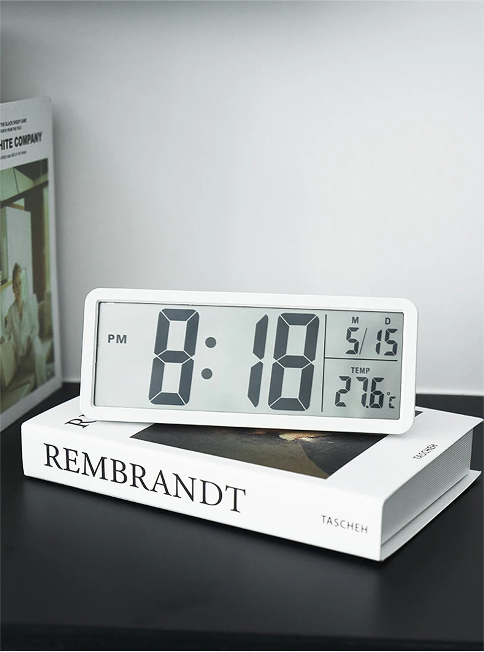 LCD Digital Wall Clock Time with Date Temperature Display Electronic Alarm Clock Modern Table Clock for Bedroom Home Decoration