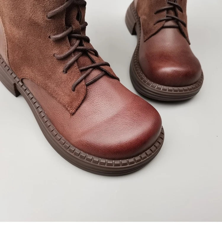 Autumn 2024 Shoes Long Noses Riding Boots Natural Leather Wide Toe Women's Boots Kne-High Cowhide Suede Single Lace-up booties