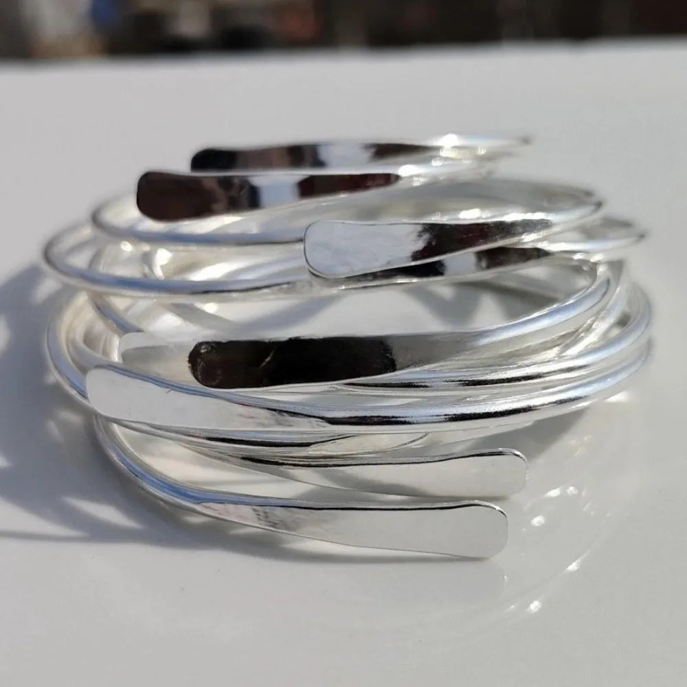 5Pcs/Set Vintage Boho Style Adjustable Silver Cuff Bangles for Women - Zinc Alloy Stacking Bracelets for Daily Wear