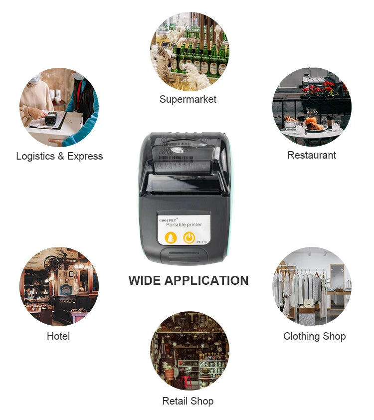 PT210 Mini Receipt Printer 58mm Portable Thermal Ticket Printer Android IOS Windows Wireless Bluetooth List Bill Maker With Plug