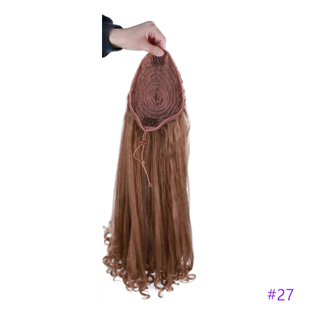 Synthetic Long Curly End Ponytail Extension Synthetic Draw-string Ponytail Clip-In Hair Extension For Women Natural Looking