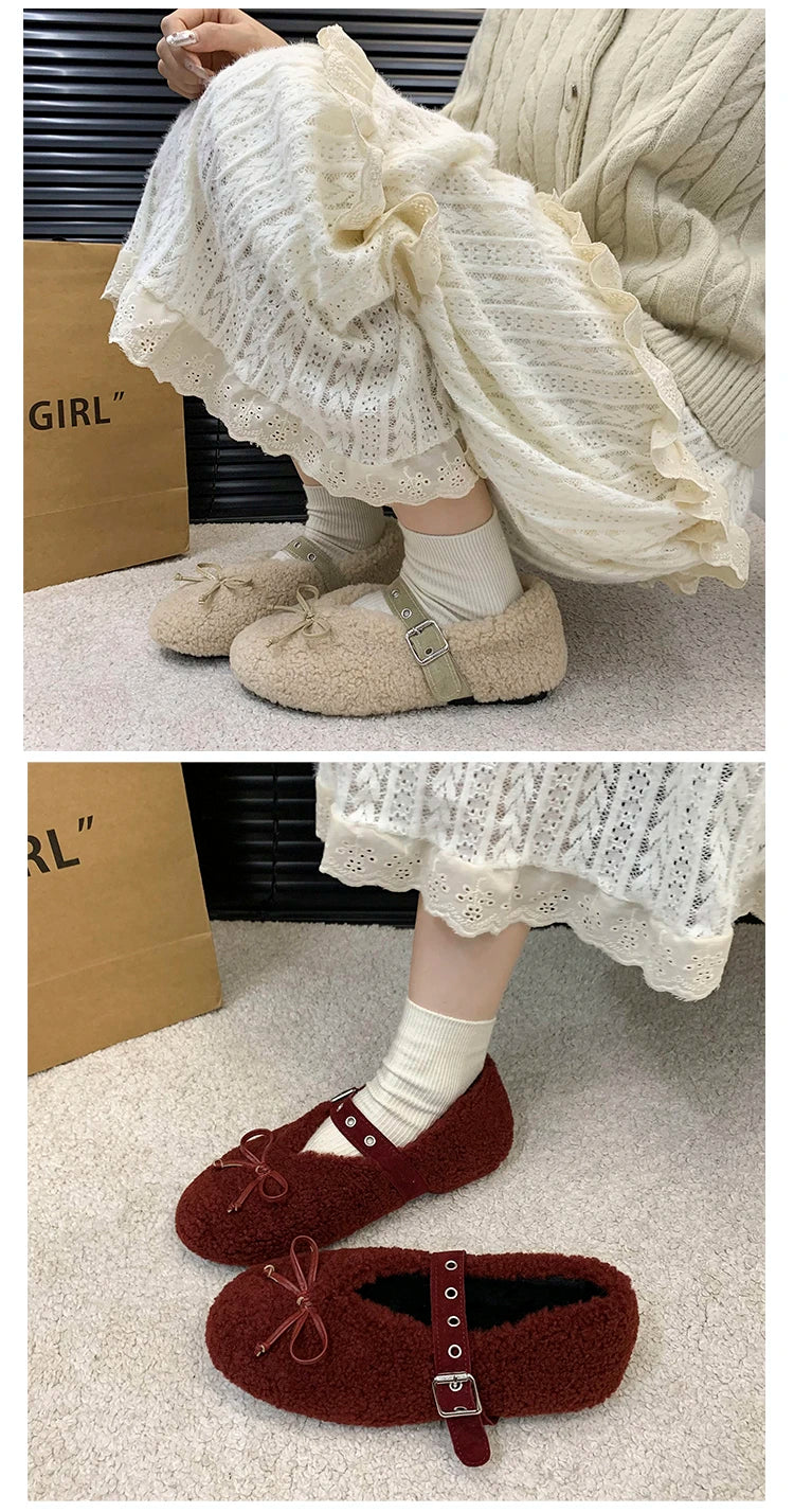 New Women's Shoes Woman Flats Low Heels Casual Female Sneakers Slip-on Loafers Fur Round Toe Shallow Mouth Boat Slip on Winter